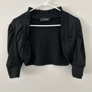 Vintage Y2K Hypnotik Black Ruffle Ruched Bolero Shrug Cropped Cardigan Size L